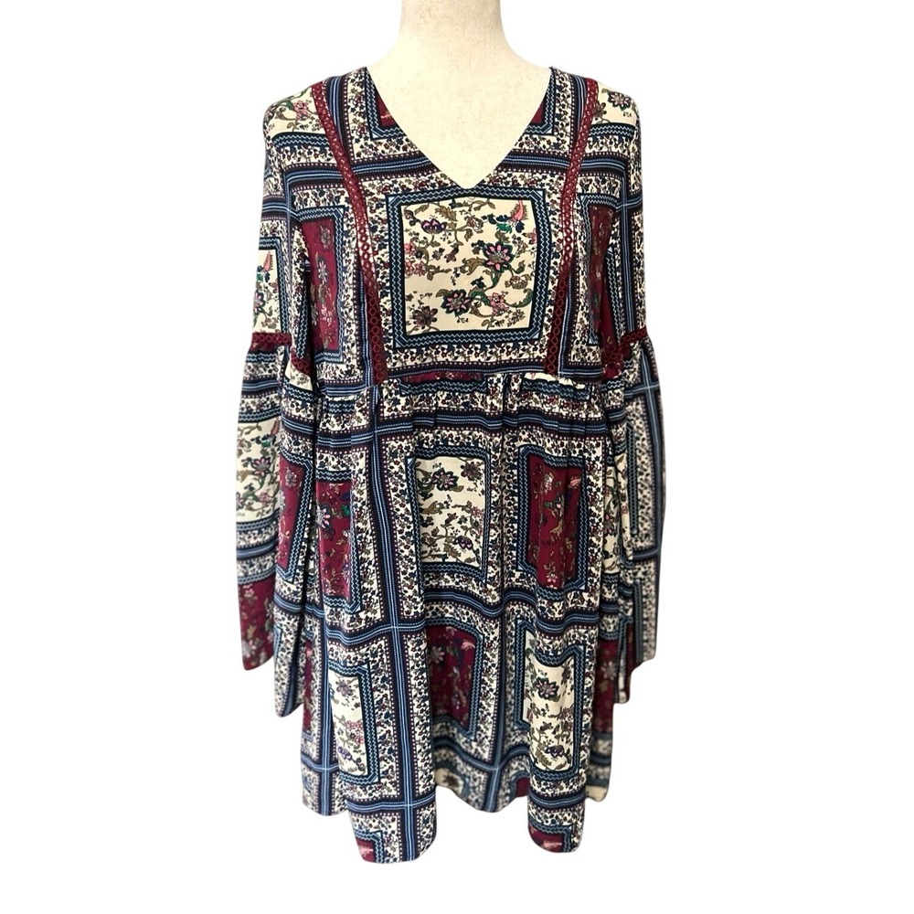 Altar'd State Empire Waist Scarf Print Peasant Dress Bell Sleeve M Festival
